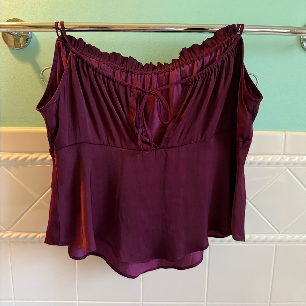 Free People Purple Burgundy Satin Tank Top